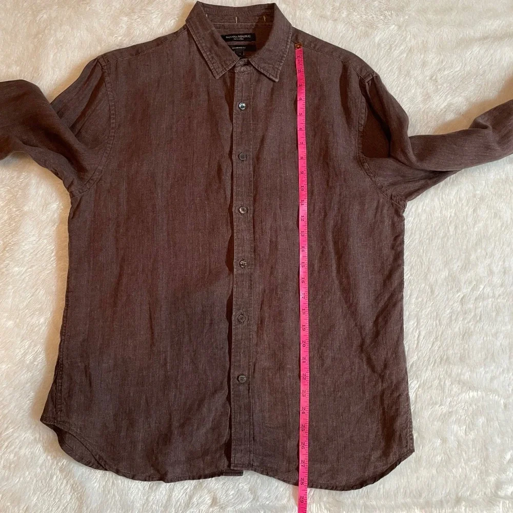 Banana Republic Mens Brown 100% Linen Standard Fit Long Sleeve Button Down M